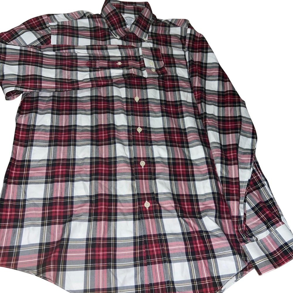 Vintage 80s 90s Brooks Brothers Plaid Flannel Sport Shirt Made Hong Kong OCBD - Picture 9 of 11